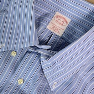 Brooks Brothers Mens 17.5 36 Traditional Fit Non-Iron Striped Dress Shirt Blue